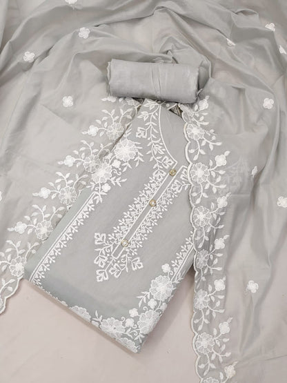 Unstitched Modal Embroidered Dress Material with Santoon Inner & Bottom and Chanderi Embroidered Dupatta