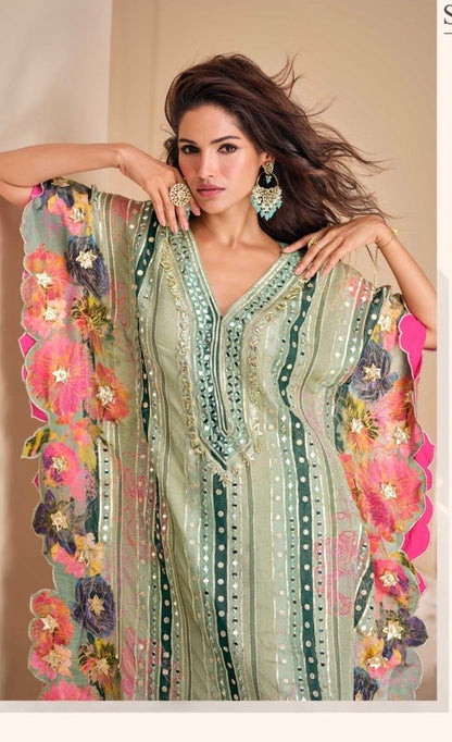 Pure Viscose Natural Crepe Silk Hand-embellished gota patti work with hand mirror work