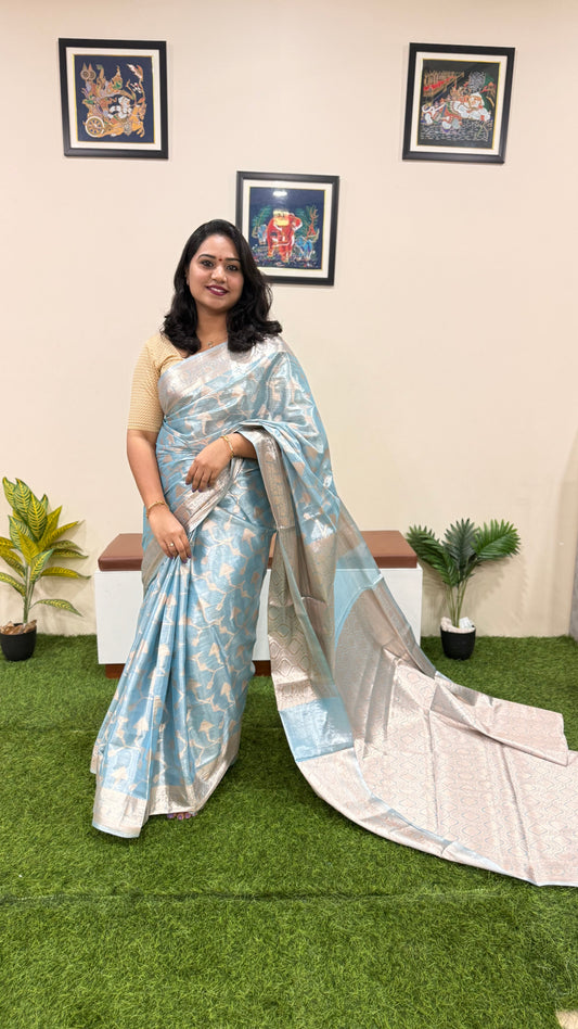 Banarasi tissue silk saree with traditional weaving design for party, festive and wedding wear