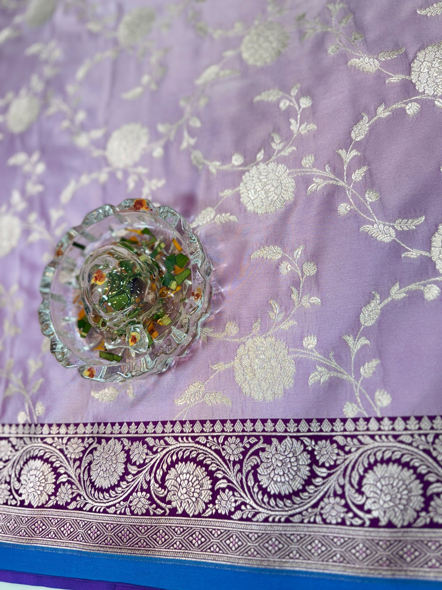 Banarasi Mashru Katan Silk Saree in Lavender and Wine with Contrast Blouse Piece – Women’s Festive Wear