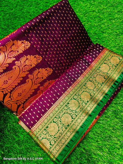 Bangalore Silk Saree with Pure Velvet Touch, Dual Tone Colour & All-Over Chunri Butta Design