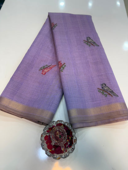 Ghicha cotton saree with bird motif pallu and tassel border, printed cotton saree for women