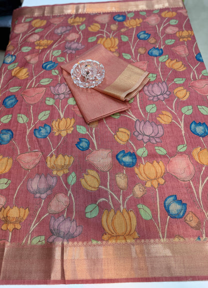 Tussar Art silk saree with handloom weaving and floral pattern for women