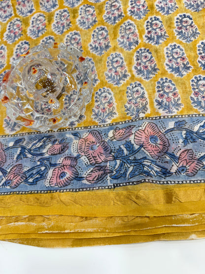 Pure Chanderi Silk Saree with Intricate Handblock Print and Blouse Piece – Traditional Wear for Women