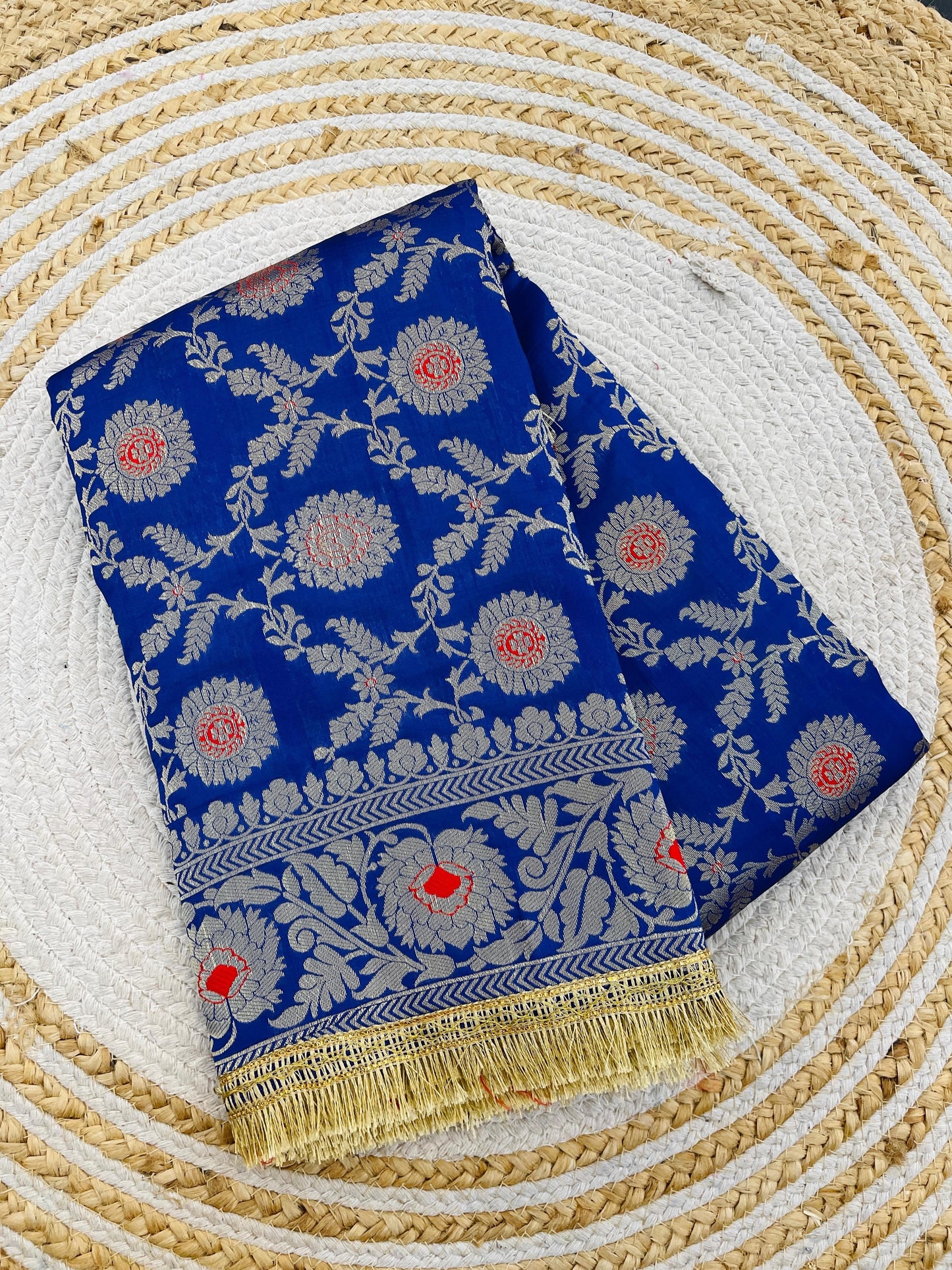 Banarasi Katan Silk Saree with Meenakari Work and Lace Border – Wedding & Festive Wear