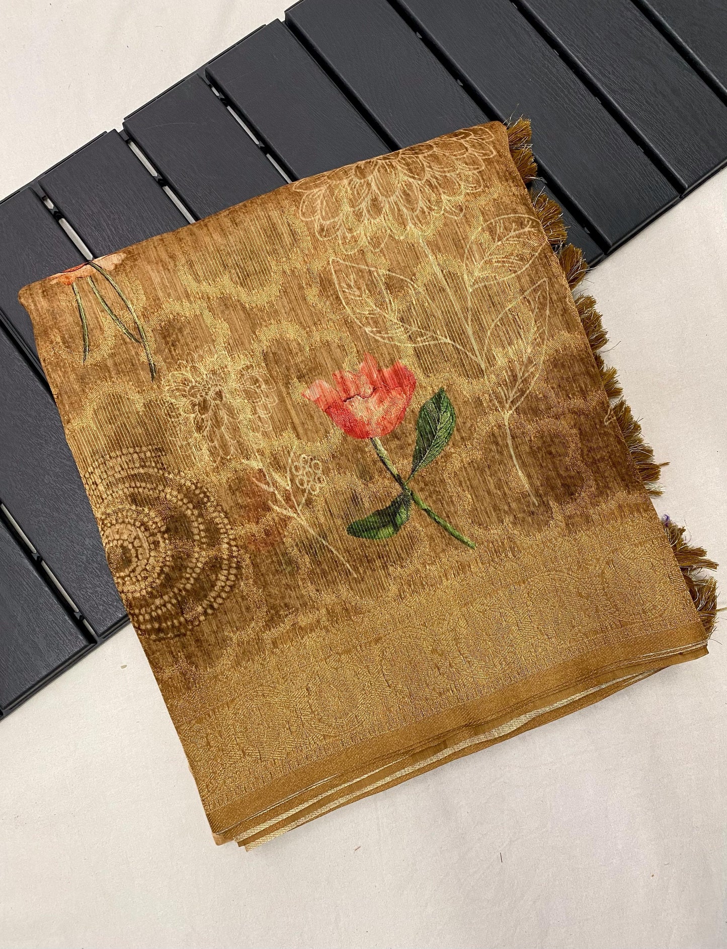 German Silk Saree with Super Weaves, Digital Print and Printed Blouse – Festive Wear for Women