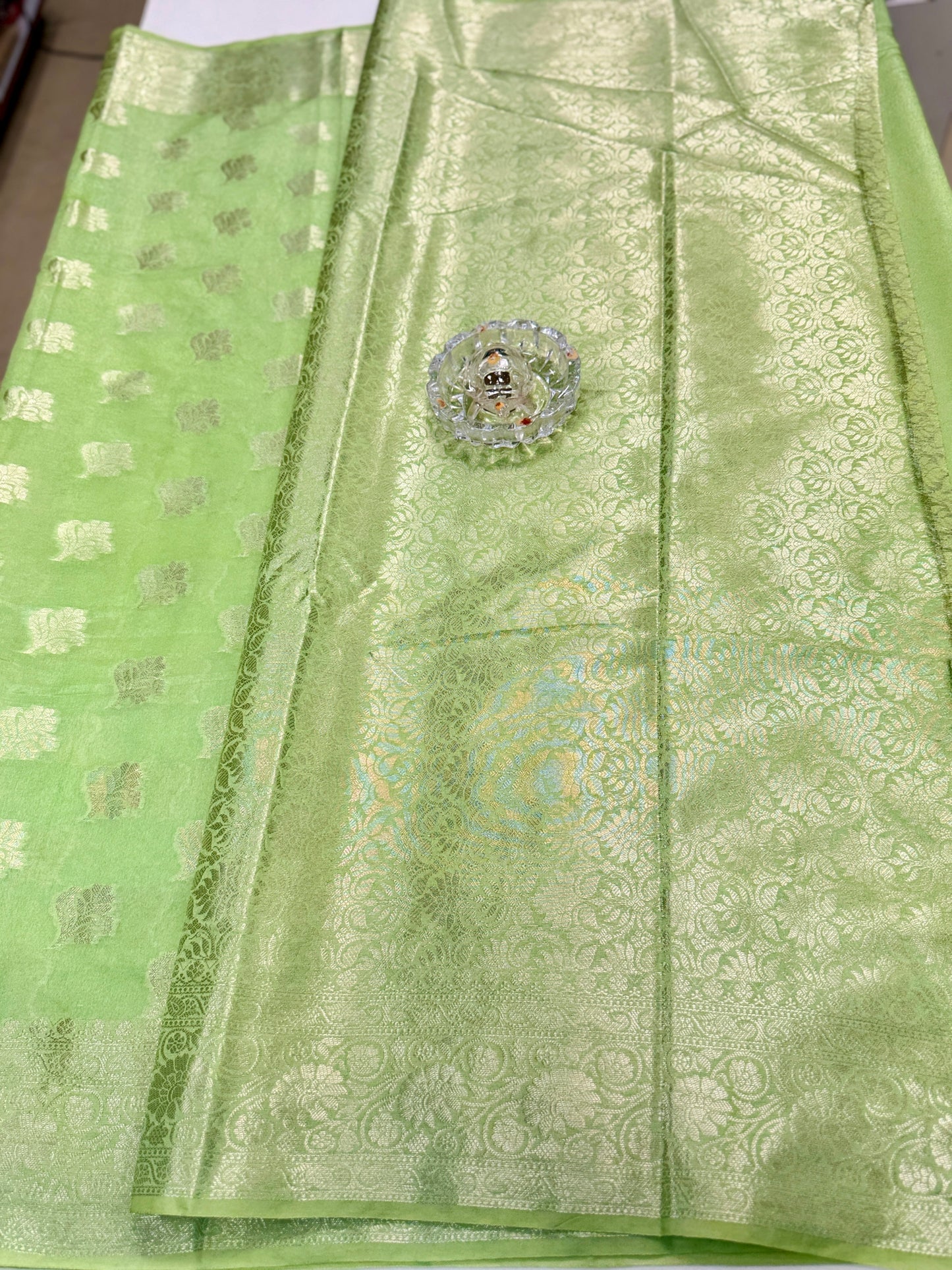 Semi Dupion Silk Saree with Zari Buta Motifs and Contrast Border for Women