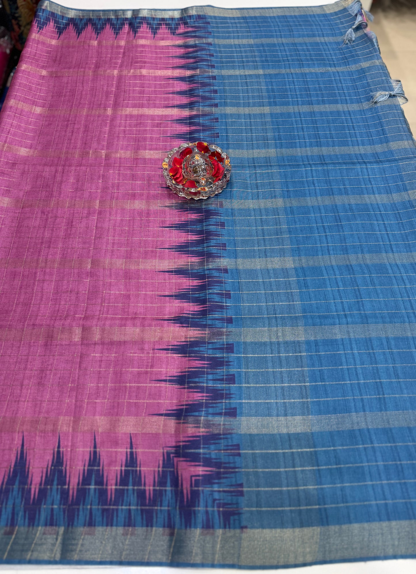 Semi Tussar Silk Saree with Contrast Border and Tassel Pallu for Women
