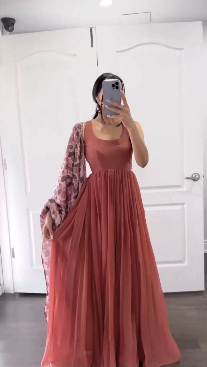 Fox Georgette Lilac Anarkali Dress with Kalamkari Dupatta – Fully Lined – Sizes M to XXL