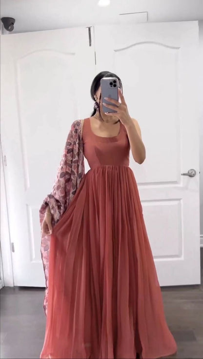 Fox Georgette Lilac Anarkali Dress with Kalamkari Dupatta – Fully Lined – Sizes M to XXL