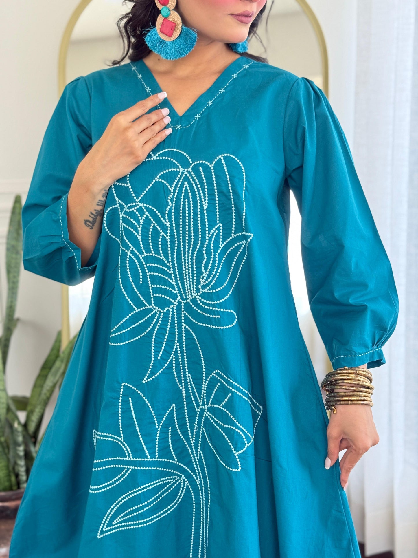 Pure Cotton Co-Ord Set with Elegant Embroidery – Ethnic Casual Wear for Women in Blue (M to XXL)