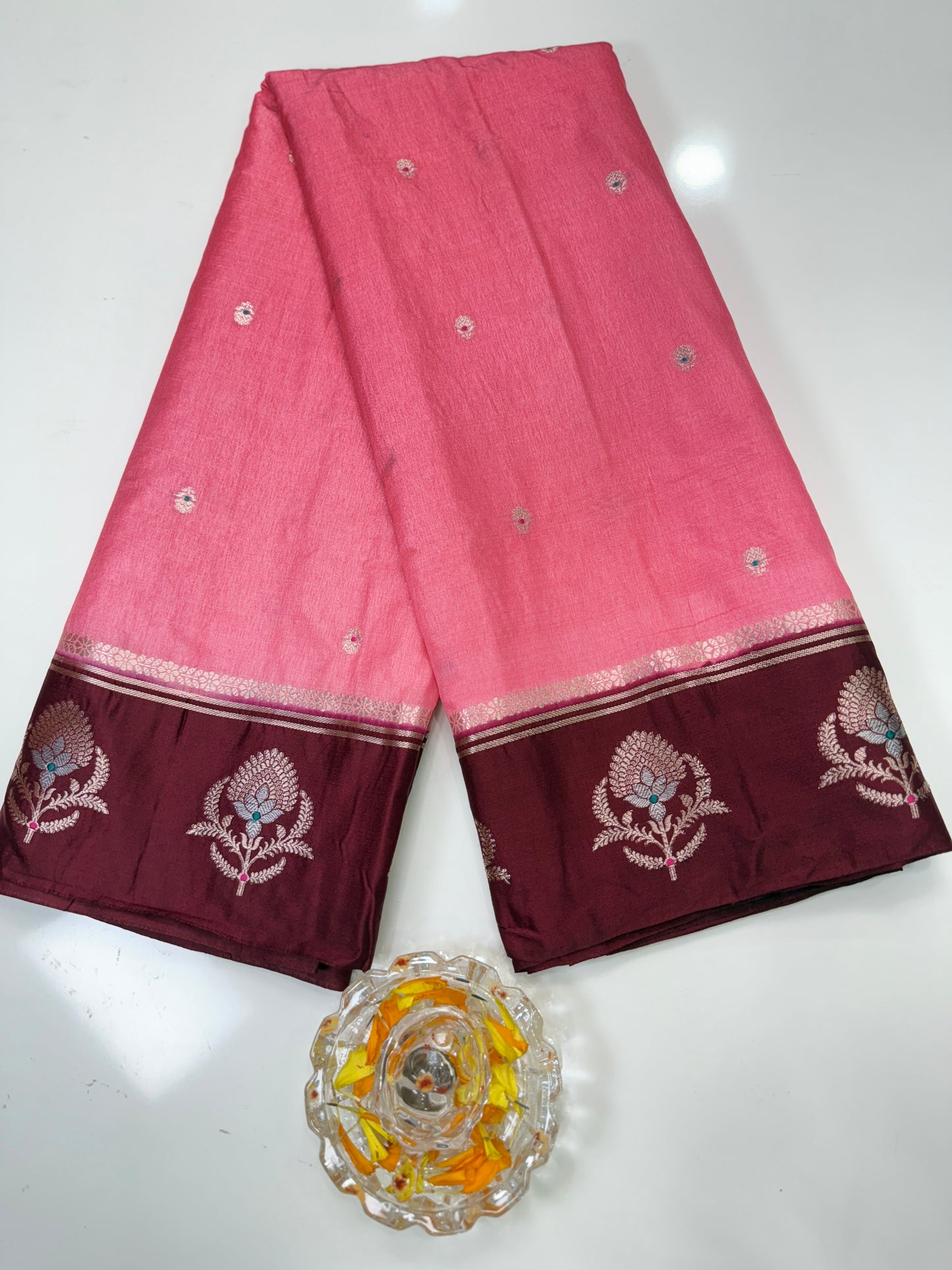 Banarasi Semi RW Mango Silk Saree with Zari Buta Meenakari Work and Brocade Blouse – Festive Wear