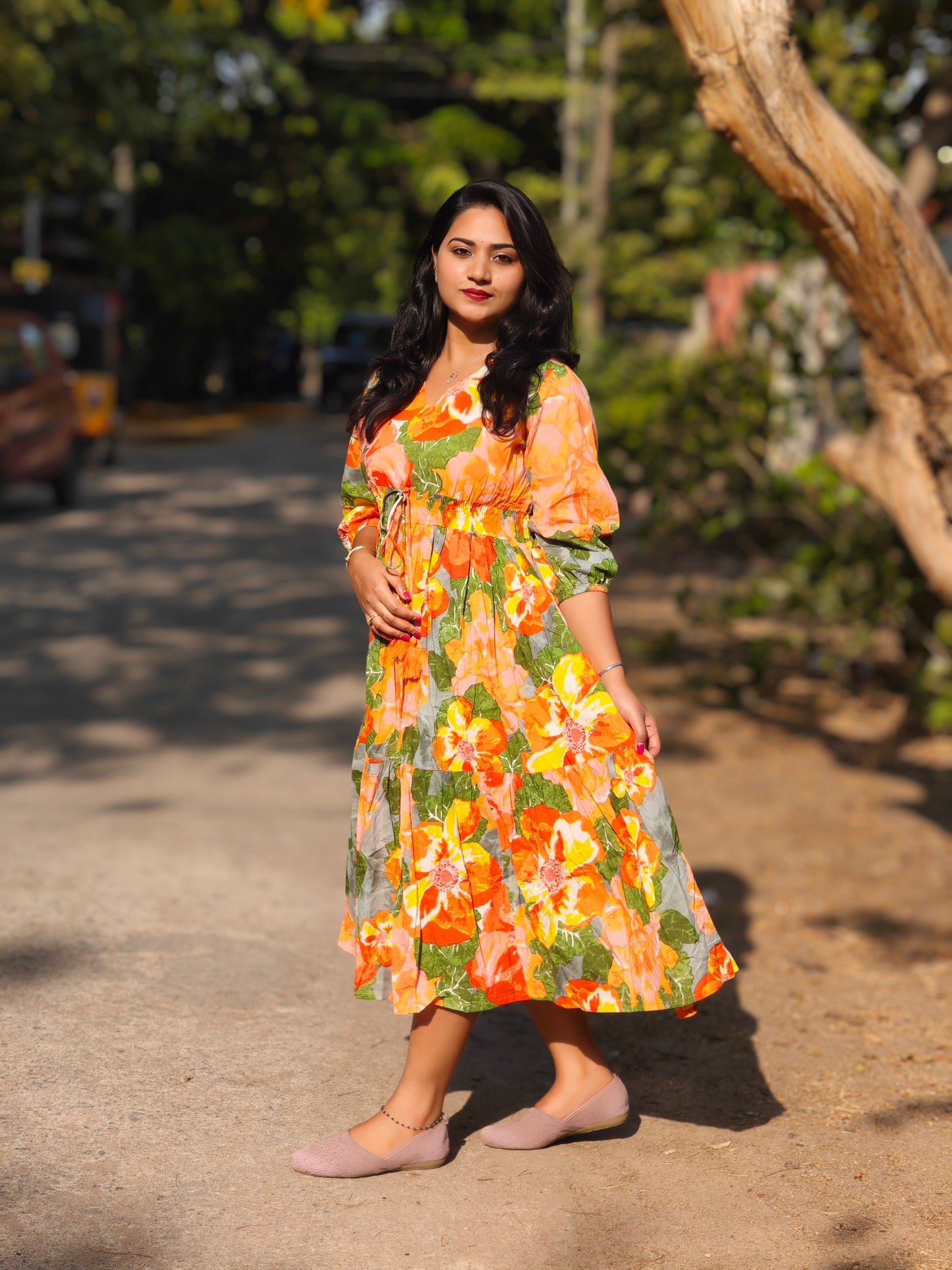 Multicolor Cotton Floral Fit & Flare Dress for Women – Sizes M to 3XL