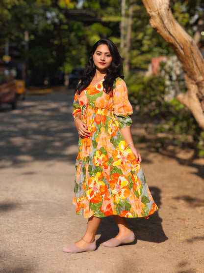 Multicolor Cotton Floral Fit & Flare Dress for Women – Sizes M to 3XL