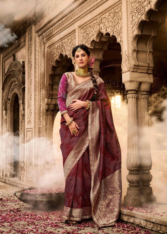 Banarasi tissue silk saree with lace border and heavy pallu – soft designer ethnic wear for women