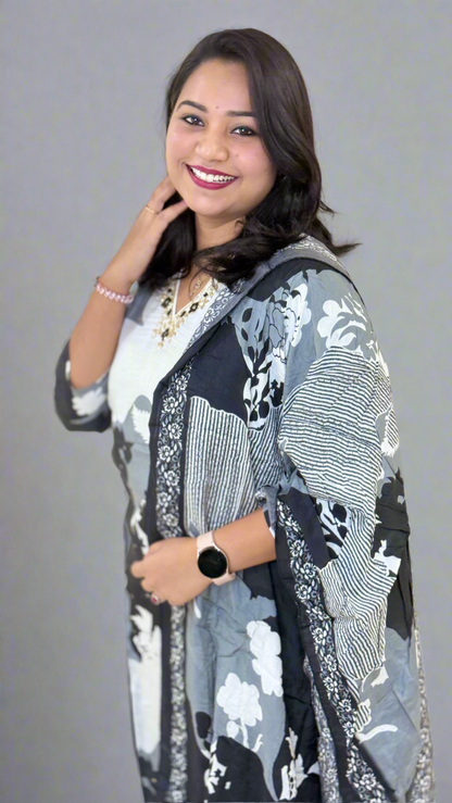 Pure Muslin Kurta Pant Dupatta Set with Handwork and Cotton Inner – Plus Sizes XL to 3XL