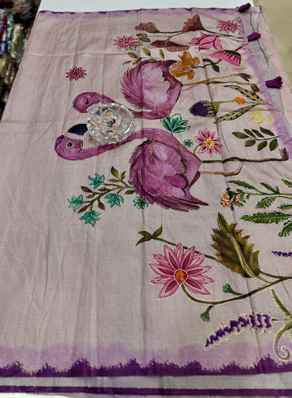 Assam silk saree for women with aari embroidery and paithani motifs, festive wear saree with blouse