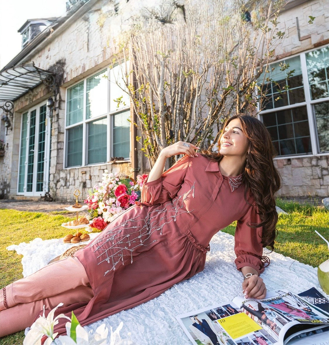 Georgette Designer Kurti Pant Set for Women with Handwork and Cotton Lycra Bottom