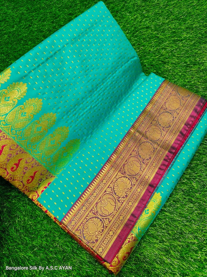 Bangalore Silk Saree with Pure Velvet Touch, Dual Tone Colour & All-Over Chunri Butta Design