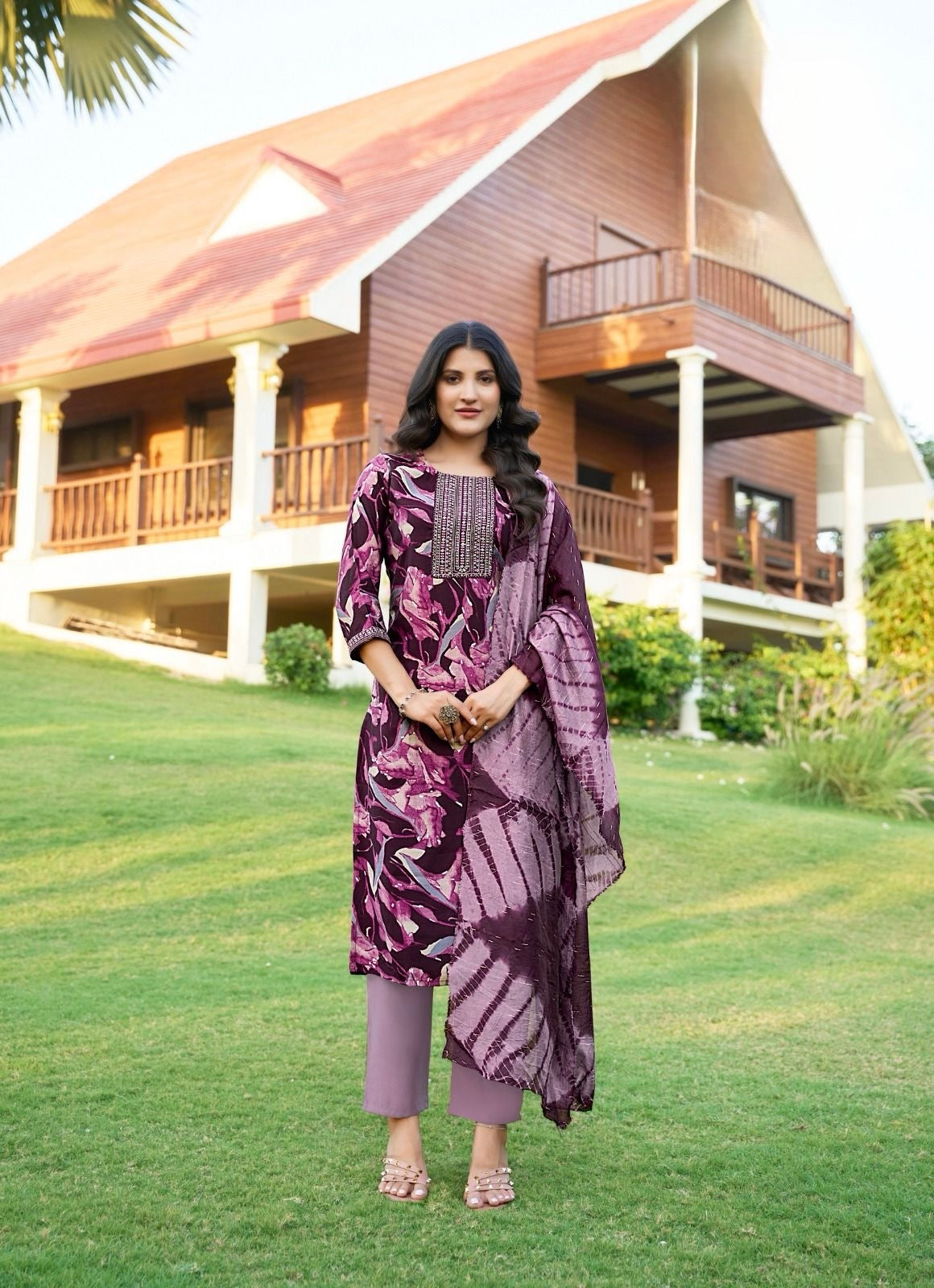 Roman Silk Modal Straight Suit Set with Foil Print, Embroidery and Chanderi Dupatta for Women