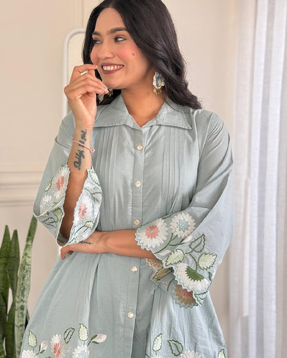 Embroidered Cotton Kurta Pant Set for Women in Soft Fabric – Sizes 38 to 44