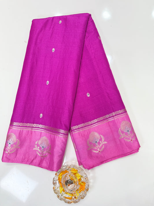 Banarasi Semi Raw Mango Silk Saree with Zari Buta Meenakari Work and Brocade Blouse – Festive Wear
