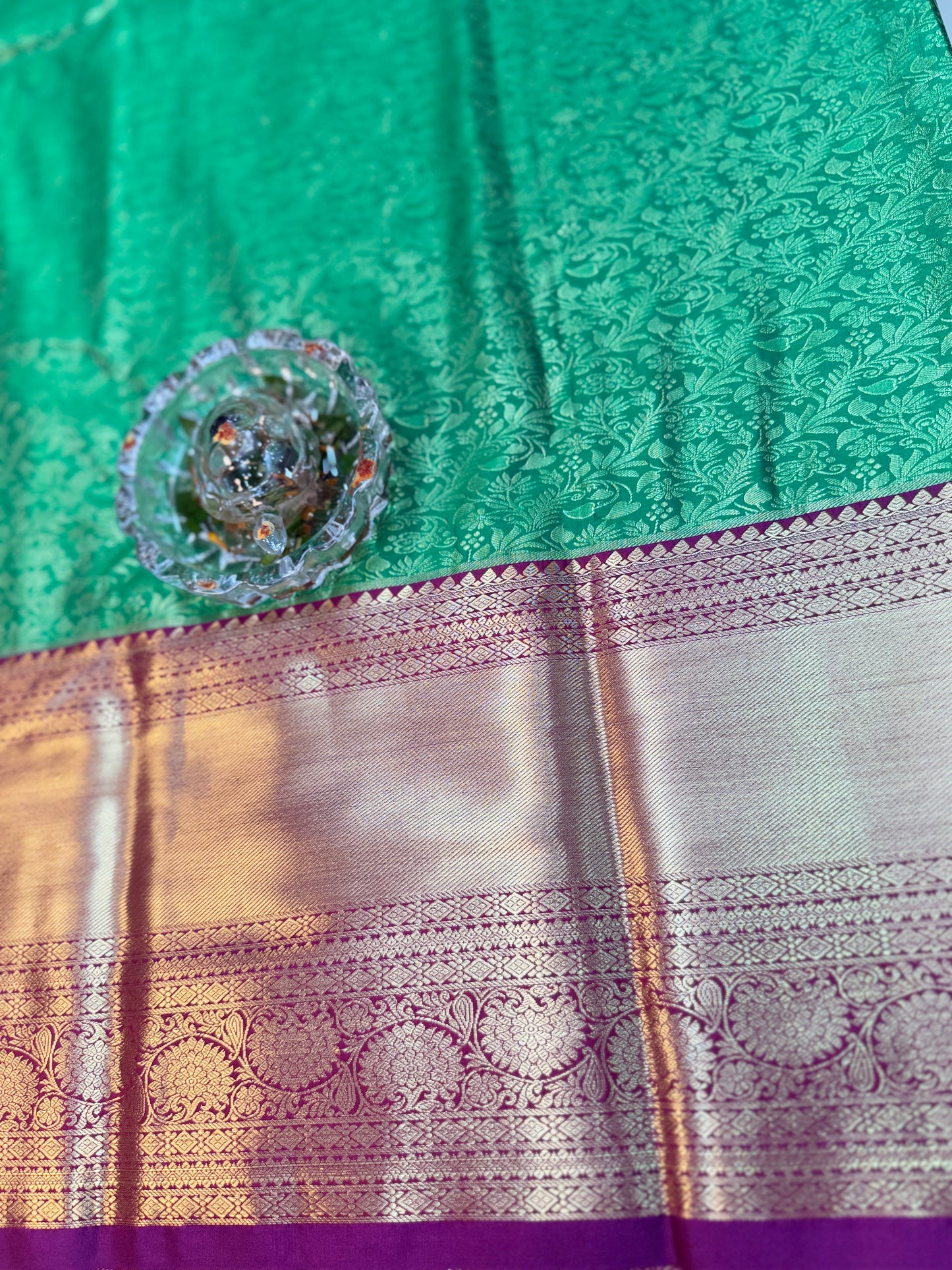 Semi Kanchi Pattu Brocade Saree with Zari Weaving and Contrast Border – Festive Wear