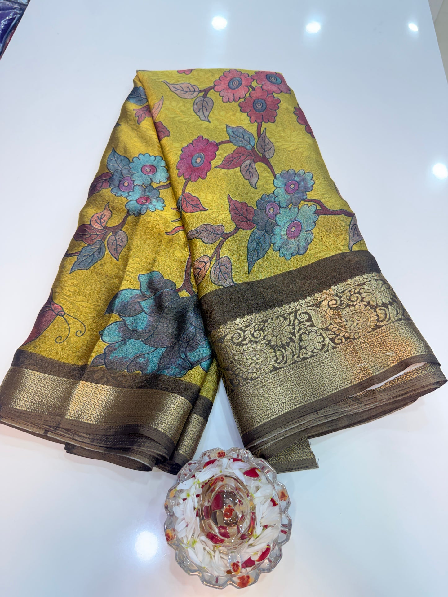 Silk blend printed saree with zari border and digital pallu print, 6.3m with running blouse, 6 color options