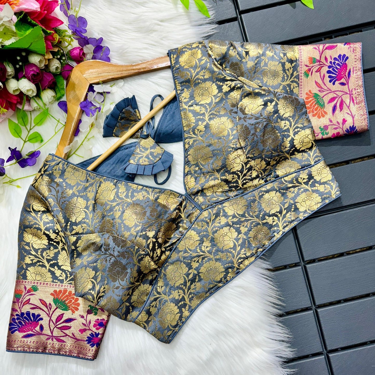 Pure Paithani Weaving Blouse with Multi Meena Work and Padded Comfort for Women