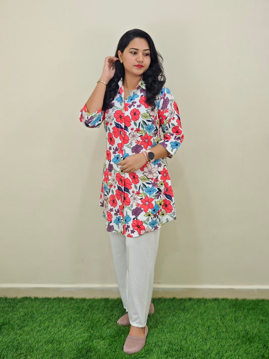 Printed Rayon Short Kurti with Stretchable Lycra Plazzo Set for Women – Digital Print, M to XXL