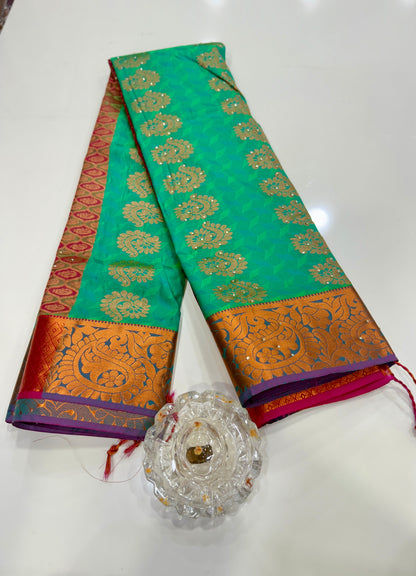 Soft Silk Saree with Cutwork and Stone Embellishments for Women
