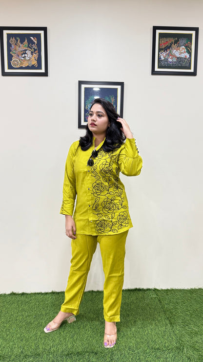 Women's Viscose Latex Co-ord Set in Trendy Solid Design – Sizes XL to 3XL