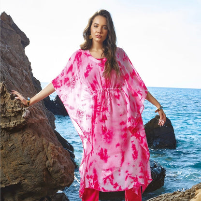 Pure Georgette Kaftan with Cotton Satin Pant and Hand Work for Women