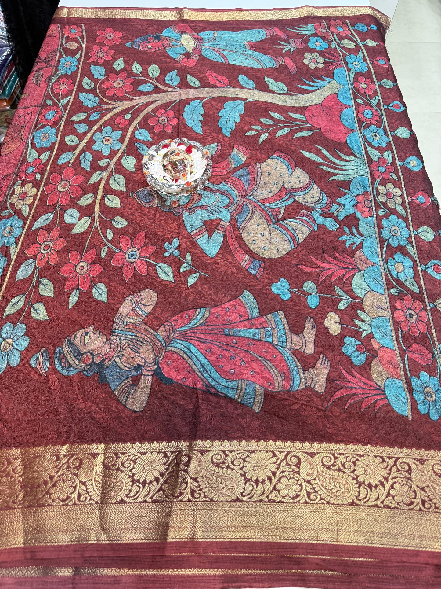 Silk blend printed saree with zari border and digital pallu print, 6.3m with running blouse, 6 color options