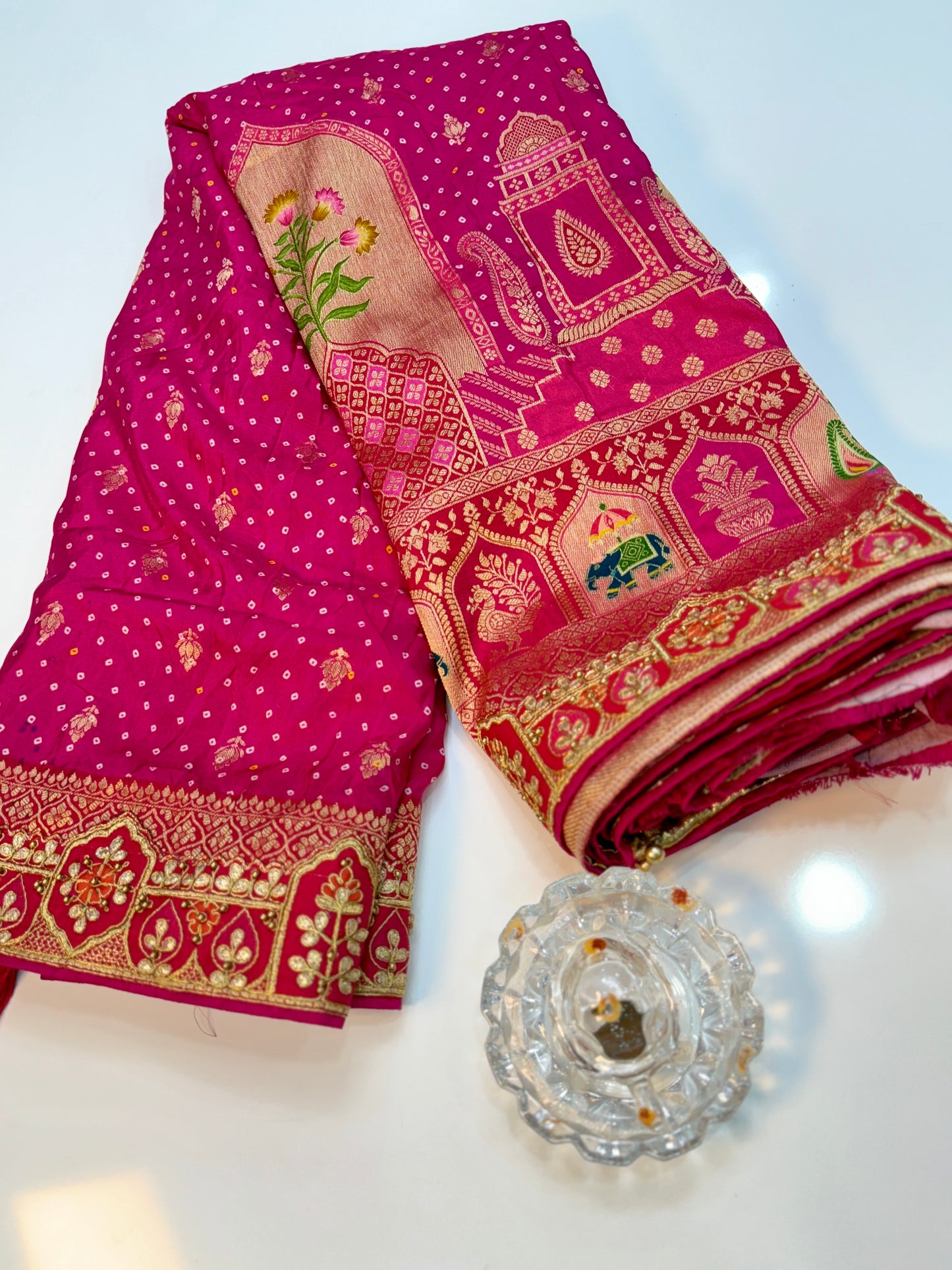 Pure Dola silk saree with position weaving and embroidered blouse – premium ethnic wear for weddings and festive occasions