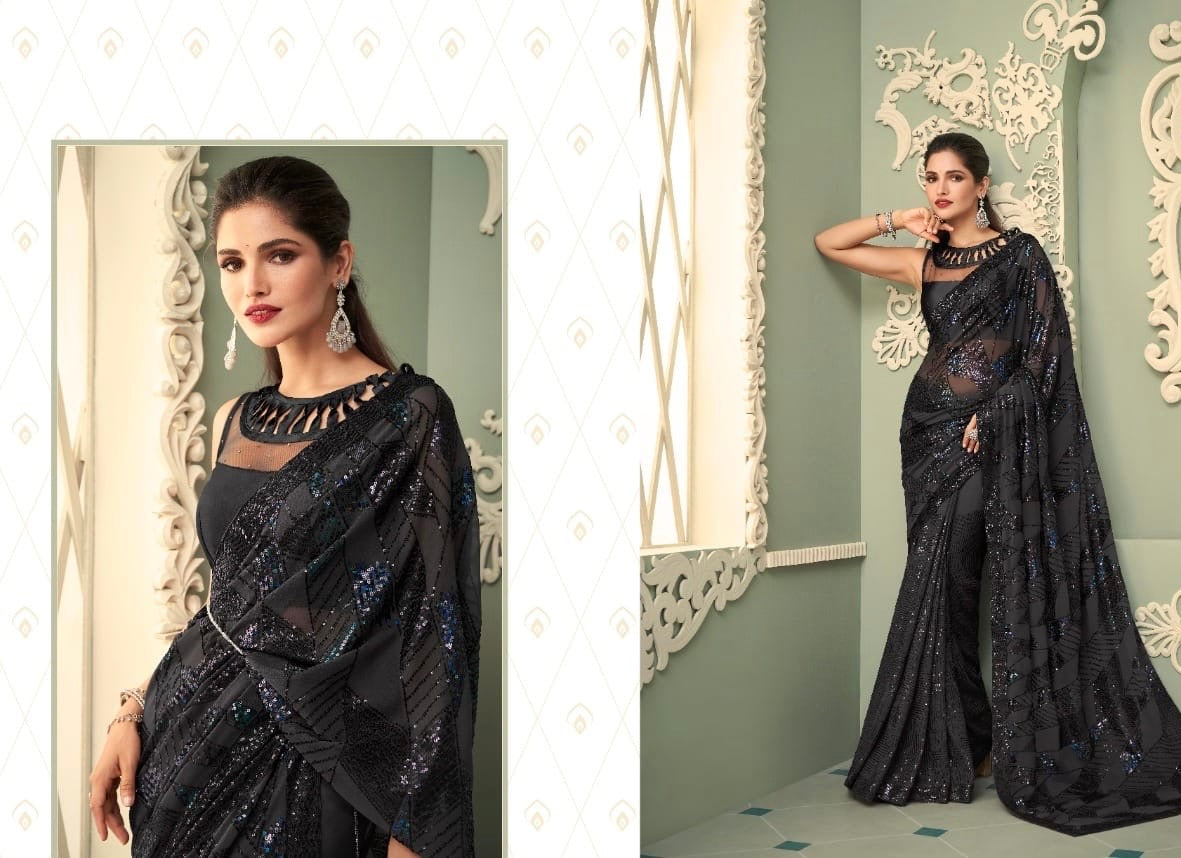 Smooth Georgette Saree with Fancy Unstitched Blouse – Festive Wear Saree for Women