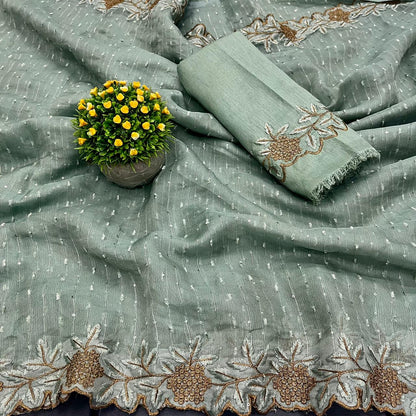 Women’s Pure Georgette Saree with Multi-Sequence Design, Viscose Border and Matching Blouse