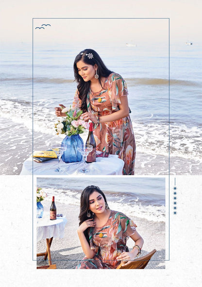 Viscose Chiffon Digital Printed Dress with Fancy Brooch – Autumn Breeze Collection for Women