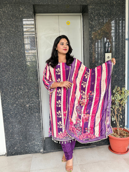 Crepe Kurta Pant Dupatta Set with Beautiful Detailing Work for Women – Sizes M to XXL