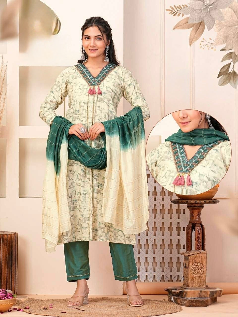 Nyra Cut Chanderi Modal Kurti Set with Silk Bottom and Jacquard Dupatta – Plus Size 2XL to 4XL