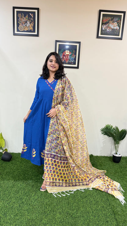 Women's Cotton Anarkali Suit Set with Kota Doriya Dupatta – Sizes 36 to 44