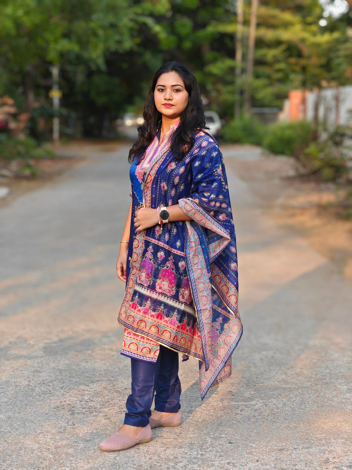 Pure Muslin Silk Jaipuri Kurti Set with Printed Design, Rayon Cotton Pants & Maslin Dupatta – Sizes M to XXL