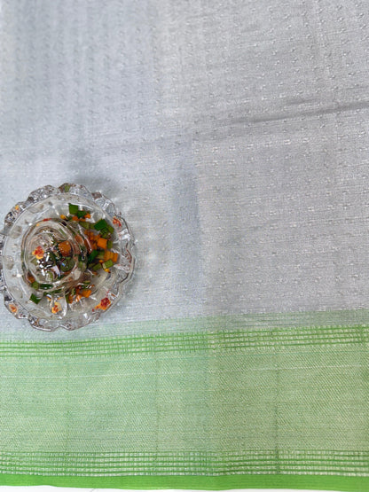 Pure Tussar Tissue Silk Saree with Contrast Border and Blouse Piece – Silk Mark Certified