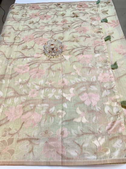 Jamdhani Cotton Saree with Zari Weave and Tassel Pallu – Pastel Festive Wear