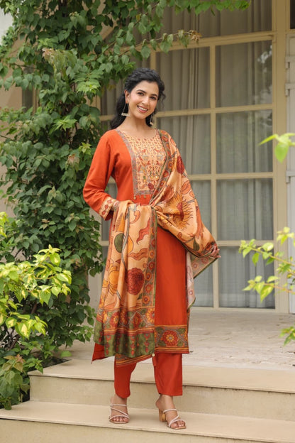 Dola Silk Suit Set with Cotton Lining and Printed Dupatta for Women – Sizes 38 to 46