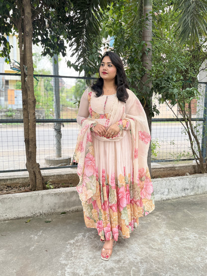 Chiffon Anarkali Kurta Pant Dupatta Set with Embroidery – Women’s Festive Ethnic Wear (Sizes M–XXL)