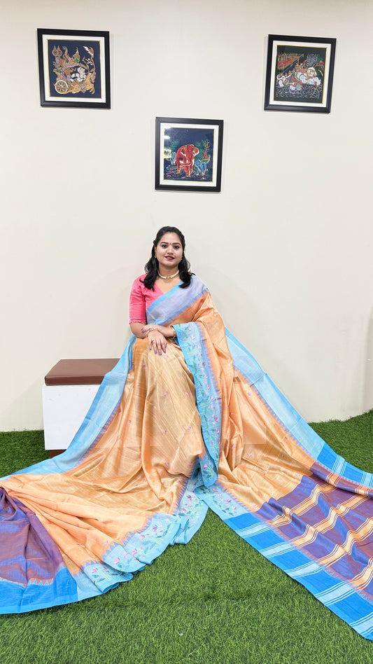 Temple Mangalgiri Pure Pattu Handloom Silk Saree with Embroidery Border