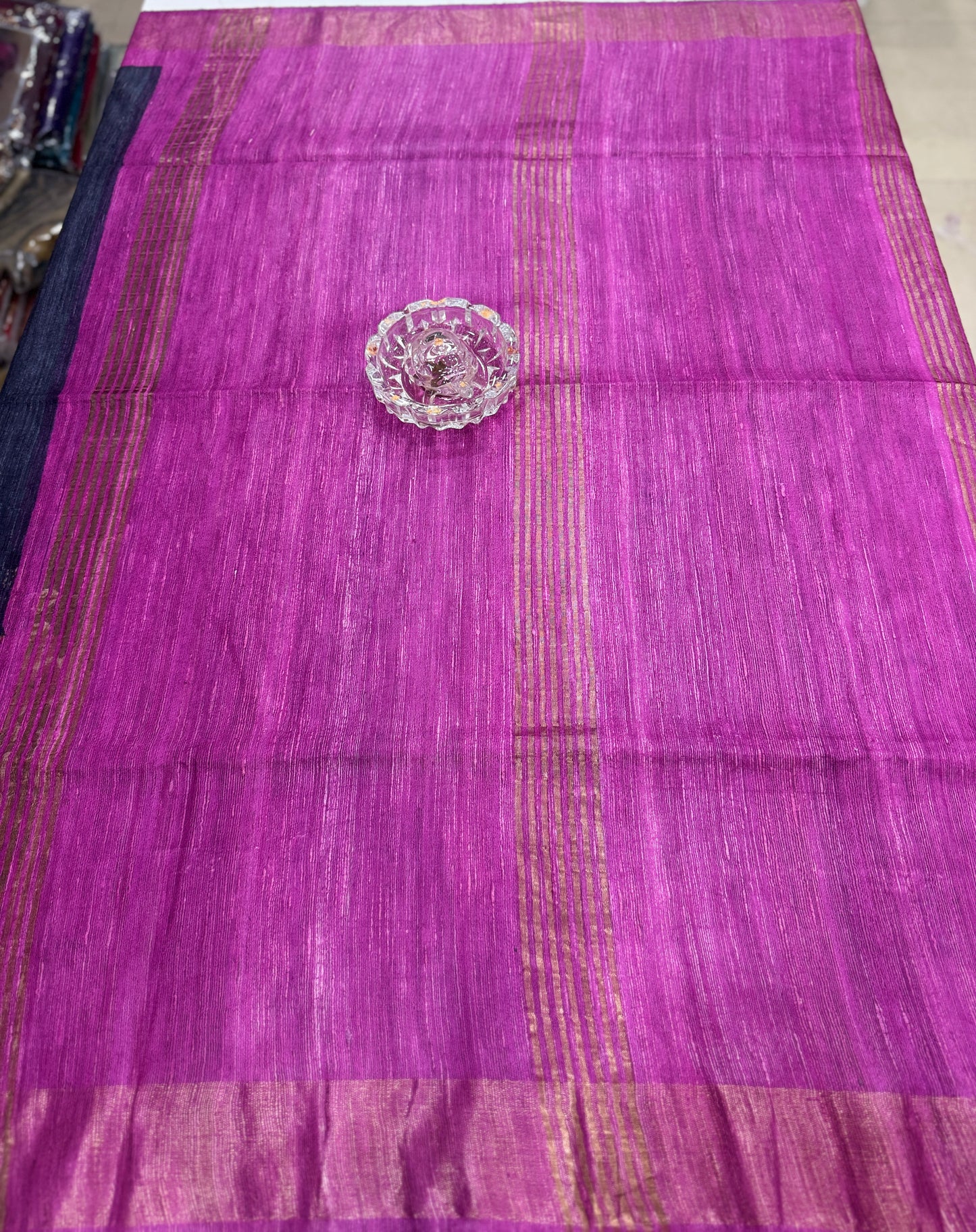 Pure Tussar Ghicha Silk Saree with Zari Border and Printed Design – Silk Mark Certified Handloom Saree
