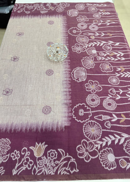 Munga cotton handloom weaving saree with woven floral border and tassel pallu for women