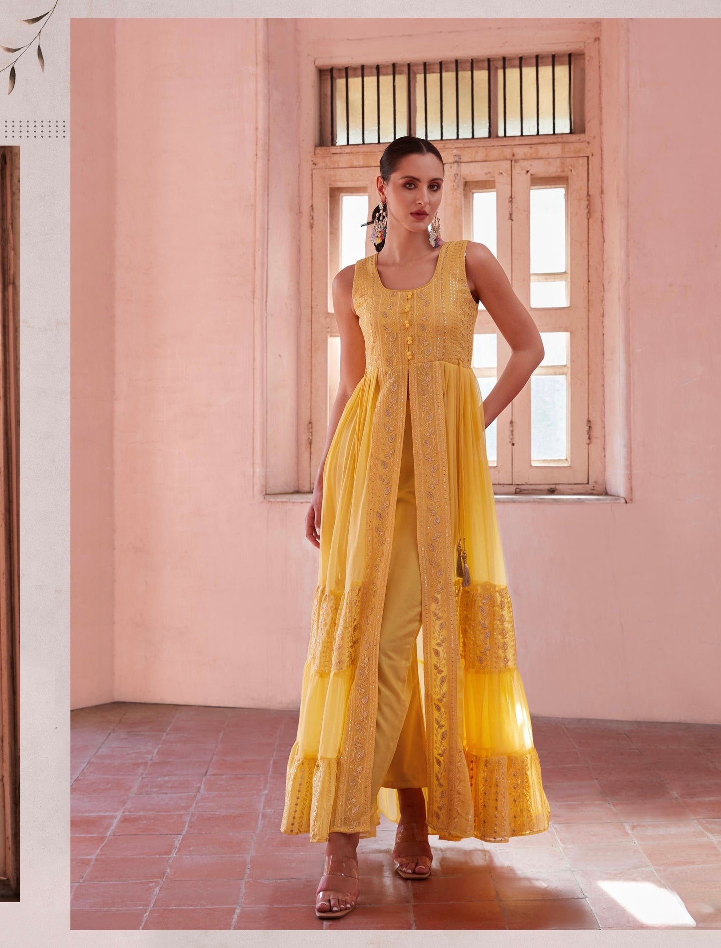 Women’s Full-Flared Long Gown with Front Slit – Fusion Ethnic Wear Free Size